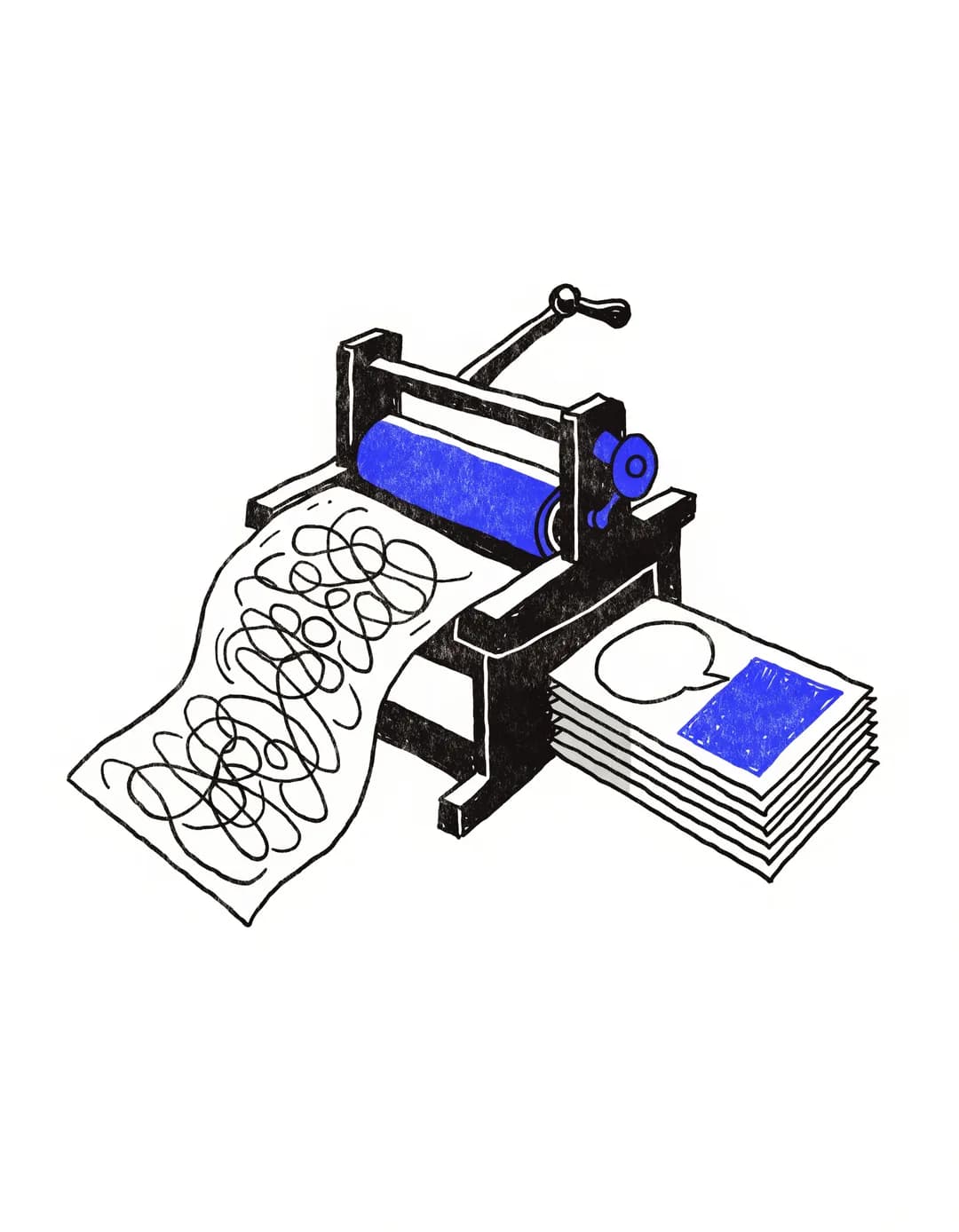 A printing press turning tangled text into clean question-and-answer cards